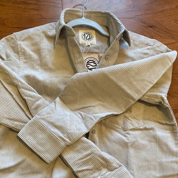 Granola outdoors hippie retro 100% cottonPolo Tan Striped button up Shirt Jacket - Picture 5 of 7